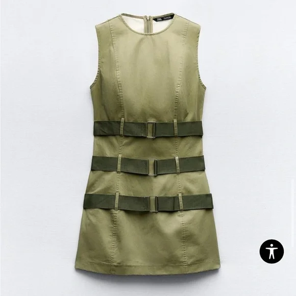 green emerald velvet dress Zara Green Cut-Work Belted Dress | Gently Used